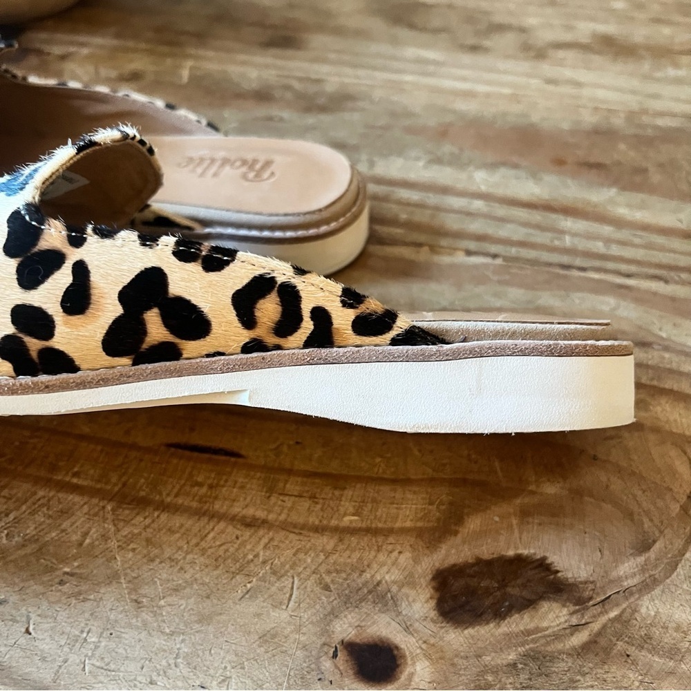 Rollie Slip On Madison Mule Leopard Calf Hair Leather Size 9 Tan Black Brown - Picture 9 of 16